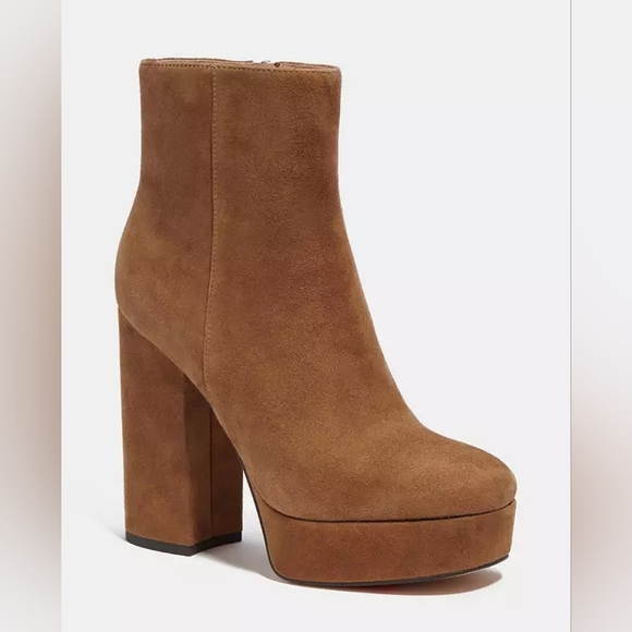 NEW Coach Iona Womens Suede Tan Platform Ankle Boots #1297 - Picture 2 of 16